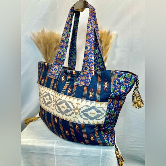 NEW! Free People Southwestern Pattern Basel Tassel Patchwork Tote - Picture 6 of 12